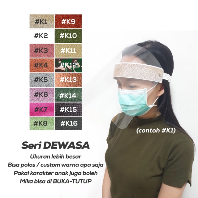 FACE SHIELD ANAK &amp; DEWASA - Buka Tutup (Nama / Karakter Lucu)