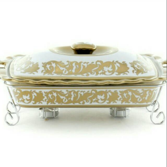 NAKAMI Prasmanan keramik- wadah saji persegi- Food warmer