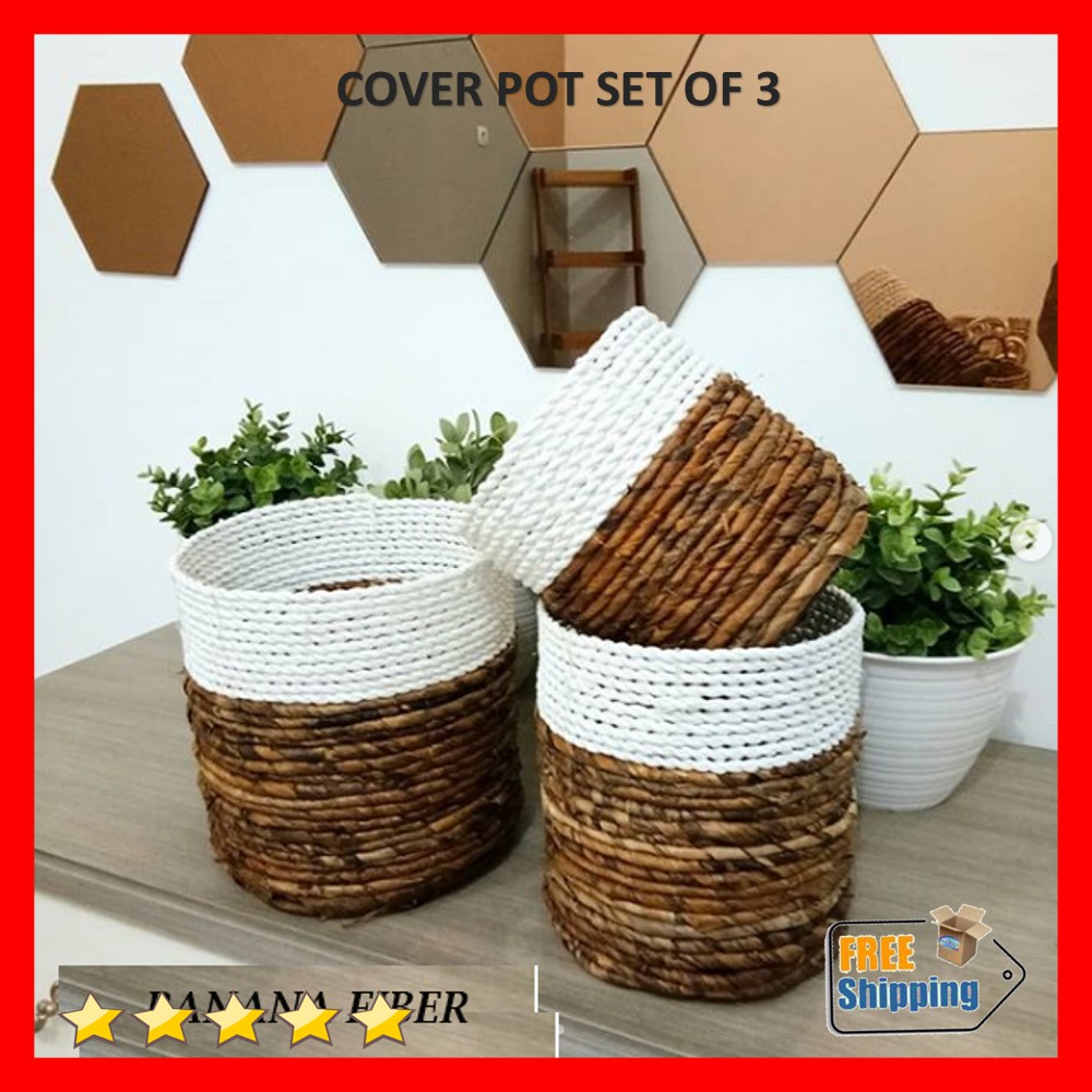 COVER POT ANYAMAN BANANA FIBERS NATURAL LOOK SET OF 3