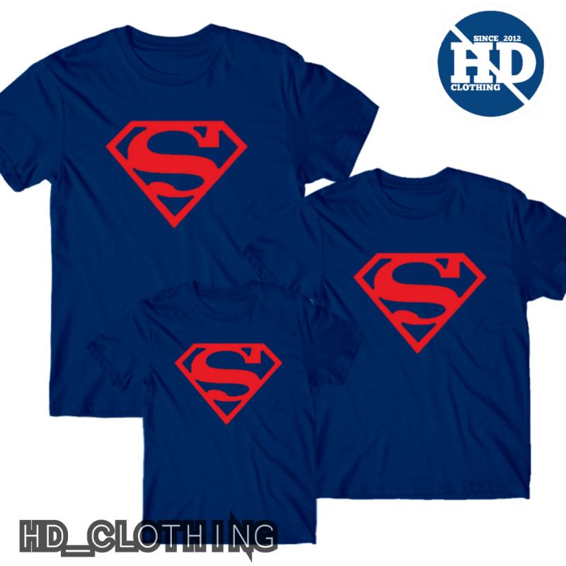 Kaos anak dan keluarga motif superman bahan cotton combed 30s