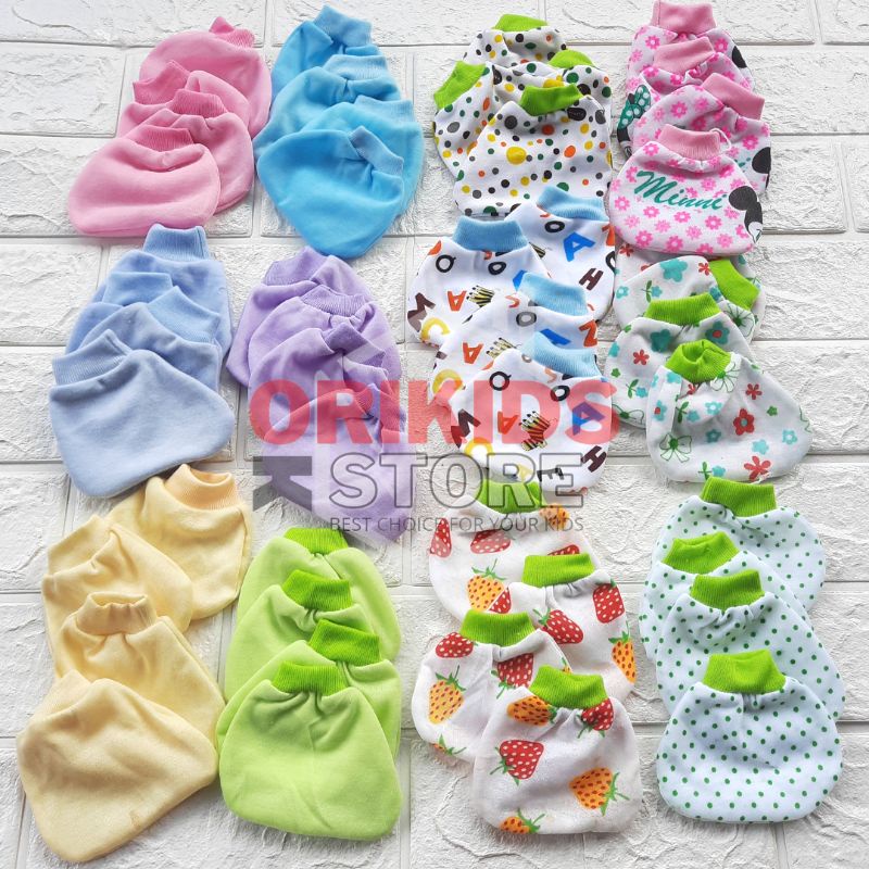 Sarung Tangan Kaki Bayi Baru Lahir 3 Pasang Bahan Kaos motif karakter murah