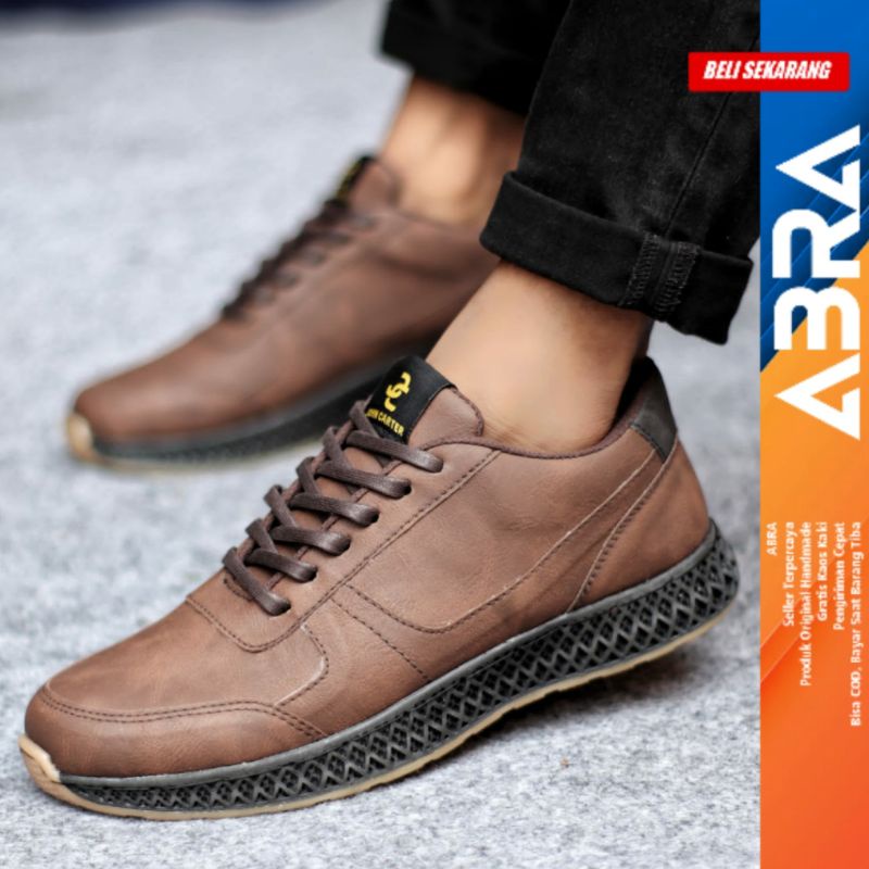 Sepatu Sneakers Casual Pria Sepatu Kerja Hitam Pu ABRA