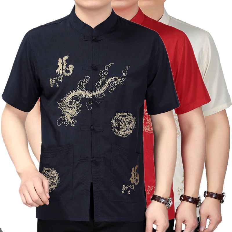 [Ready merah M LD baju 108 & XL LD baju 116] TC-9 M-3XL Atasan cheongsam pria impor cheongsam merah 
