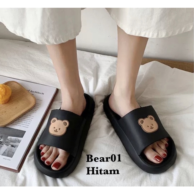SANDAL RUMAH WANITA PRIA UNISEX COUPLE BERUANG BROWN NYAMAN KARET ANTI LICIN  BEAR01