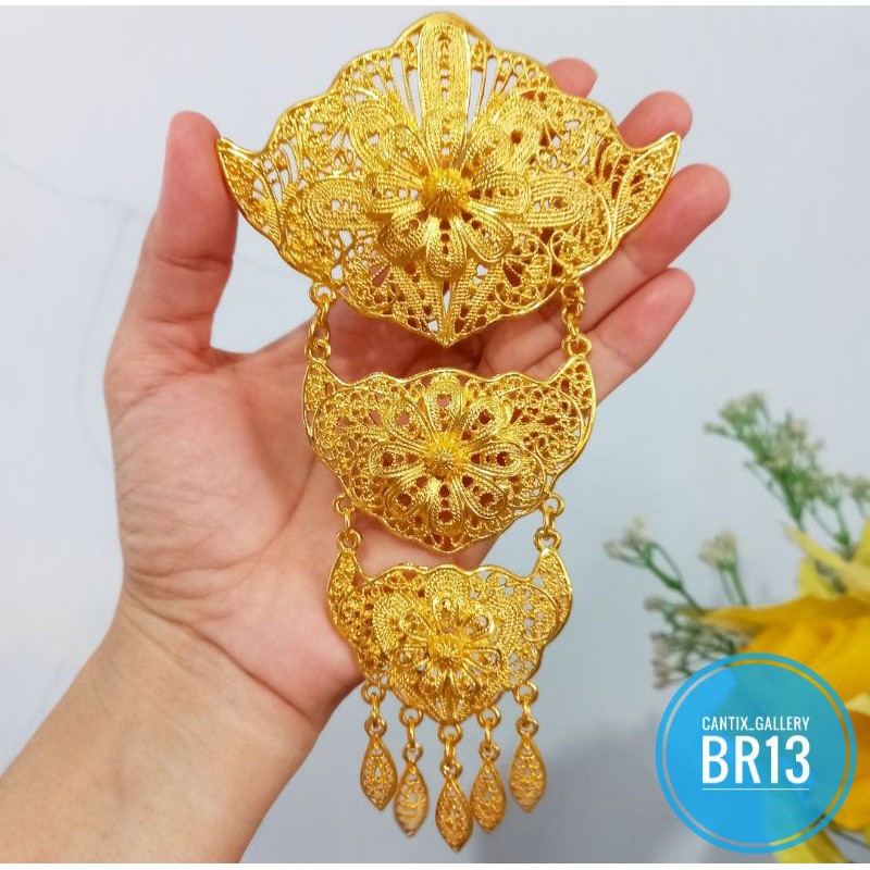 Bros Kebaya Kutu Baru Besar Susun Tiga Warna Gold Aksesoris Kebaya Hijab Murah.
