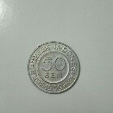 Logam asli Uang koin 50 SEN Repubik Indonesia tahun 1959