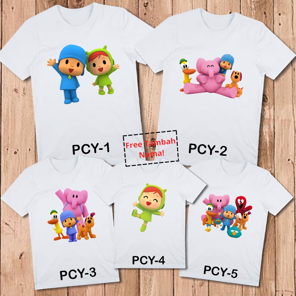 Baju Kaos Anak Pocoyo Cowok Cewek Couple Keluarga Kakak Adik Lengan Pendek / Panjang