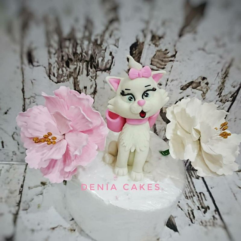 

figurine Fondant - cat dan bunga gumpaste - peony