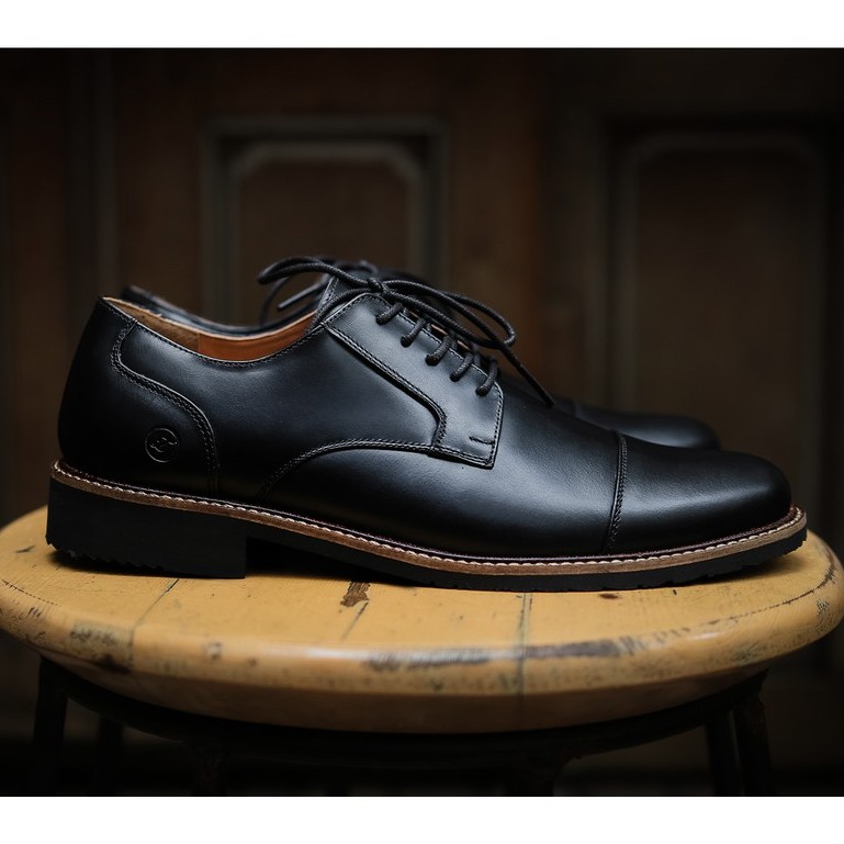 Madrid Black | Sepatu Kulit Asli Formal Vintage Klasik Pria Cowok Men Derby Footwear | FORIND Zapato