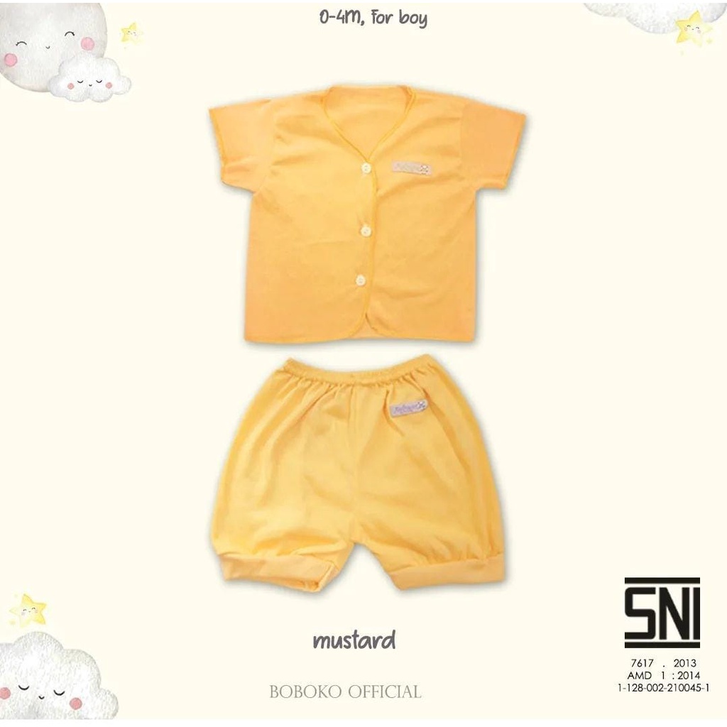 Baju Bayi Setelan Pendek BOBOKO Katun Polos Warna Pastel Untuk 0-4 Bulan