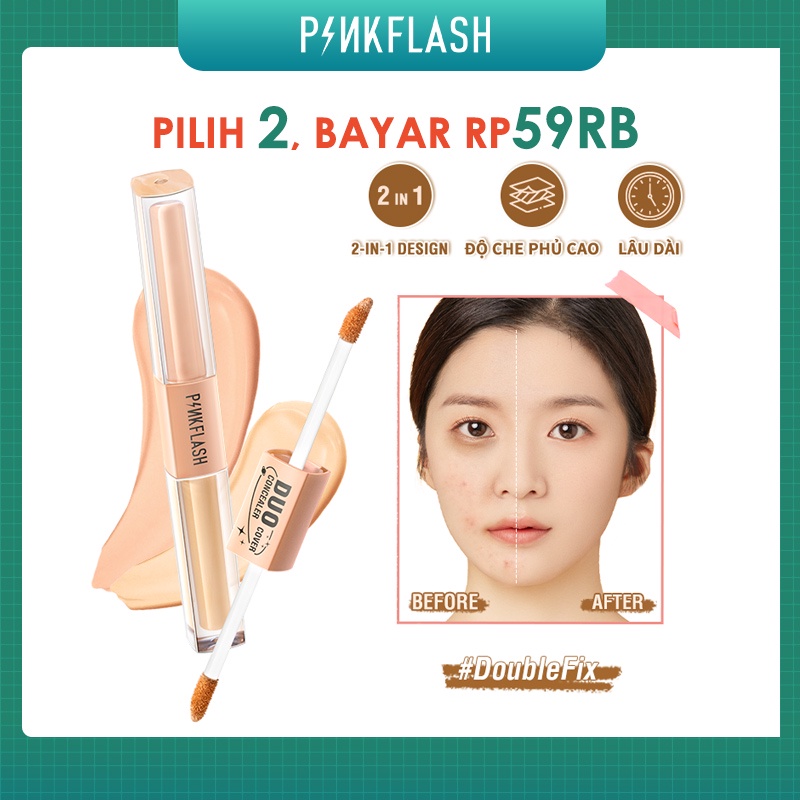 PINKFLASH #DoubleFix  2-in-1 Dual-Shade Matte Concealer Stick Sweatproof Conceal &amp; Brighten Liquid Concealer PF-F18