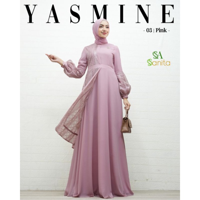 Dress Yasmine Ori by Sanita Hijab / Gamis Brukat / Muslimah Branded Wear / Gamis Set Syar'i / Gamis Pesta / Gamis Mewah / Baju Syar'i Pesta / Fashion Muslimah-Pink