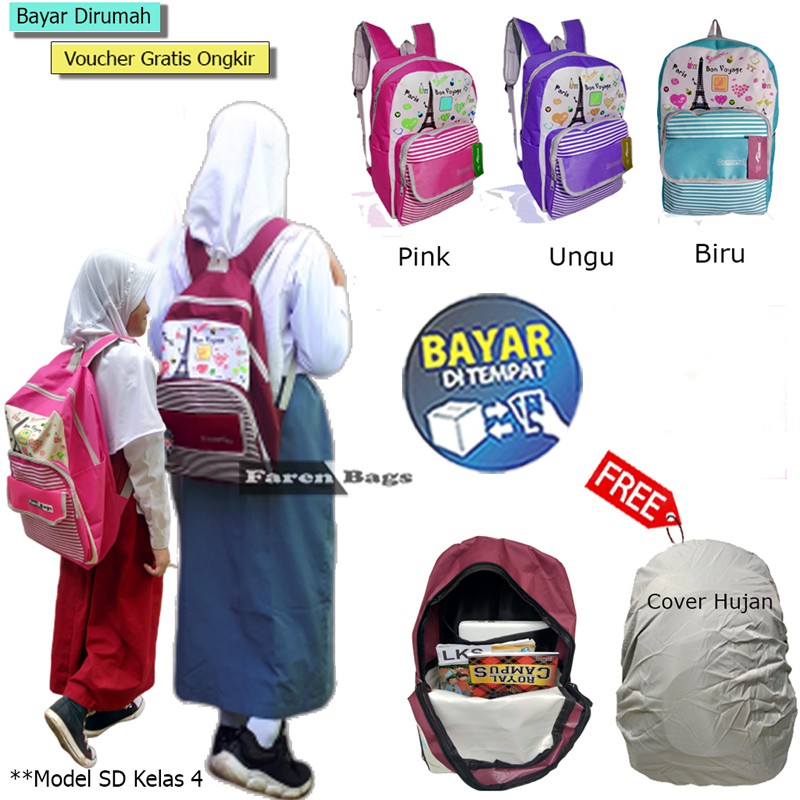 *CUCI GUDANG* Tas Sekolah untuk Anak Perempuan Anak Laki-laki Sekolah Dasar -SMA Ransel Besar Kartun Cetak Free Cover Hujan