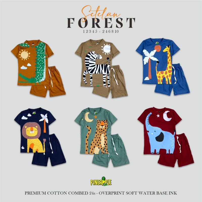 grosir setelan anak pineapple kids forest per 10 pcs