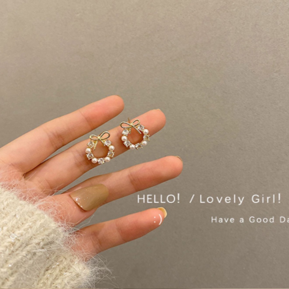 【COD Tangding】Bow Pearl Stud Earrings for Women Girl Party Fashion Accessories Jewelry