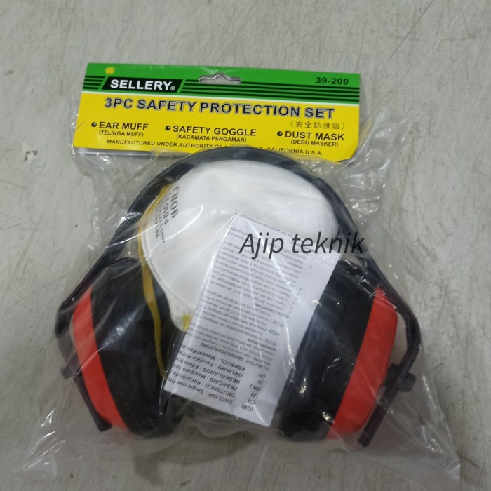Sellery safety protection set masker+earmuf+kacamata googles lengkap