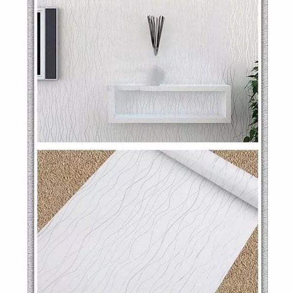 Wallpaper garis gelombang silver / walpaper dinding panjang 8 meter