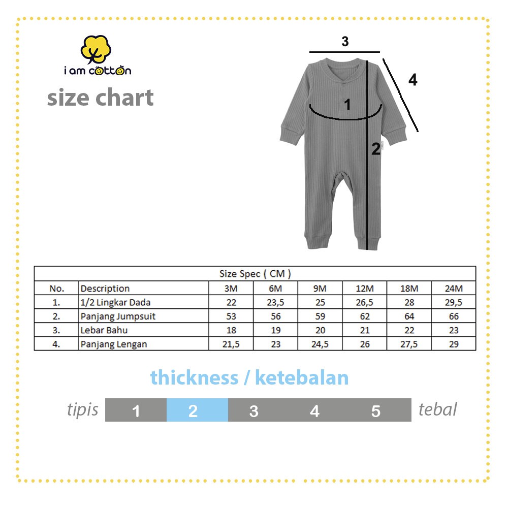 Sleepsuit Bayi / Jumpsuit Anak / I am Cotton Long Romper Rib-2