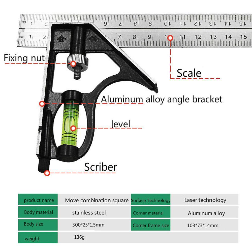 Lanfy Penggaris Sudut Kanan Stainless Steel Multi-Fungsi Aktif Horizontal Combination Engineers Alat Gauging