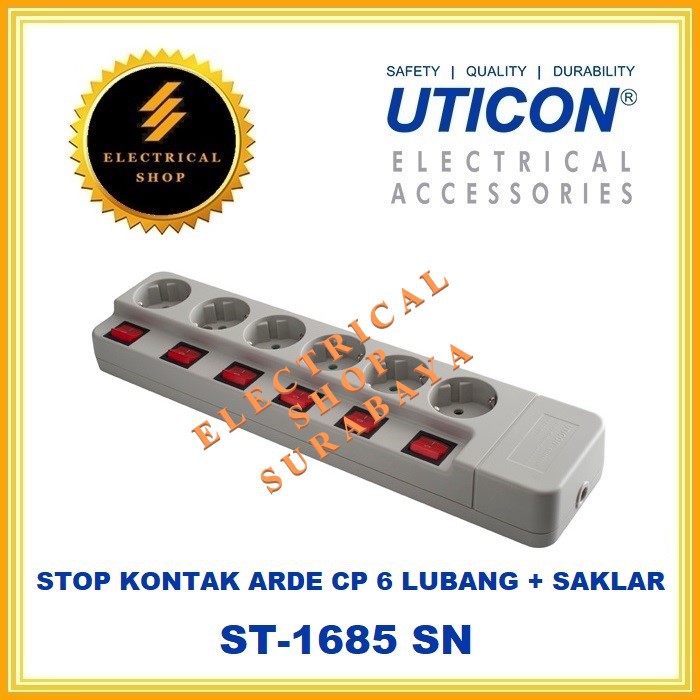 UTICON STOP KONTAK ARDE CP 6 LUBANG + SAKLAR ST-1685 SN (GROSIR) 1685 ORIGINAL MURAH