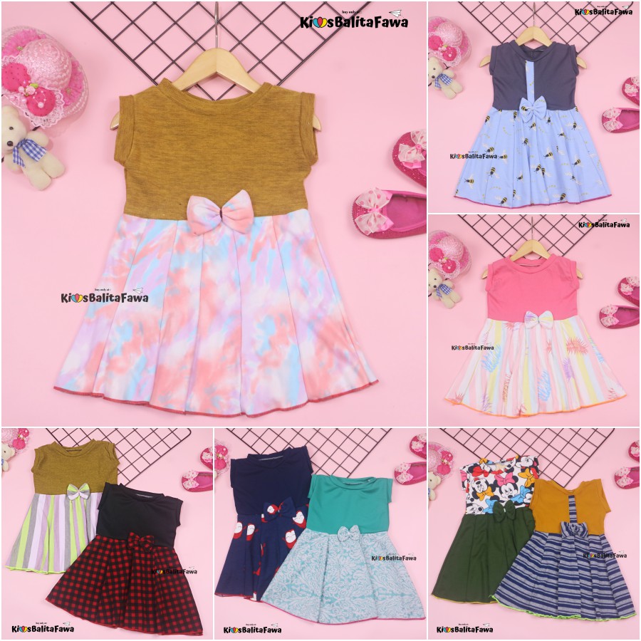 Dress Lala uk 3-12 bulan TYPE C / Dress Baby Perempuan Cewek Baju Batik Casual Pesta Gaun Polos Lucu