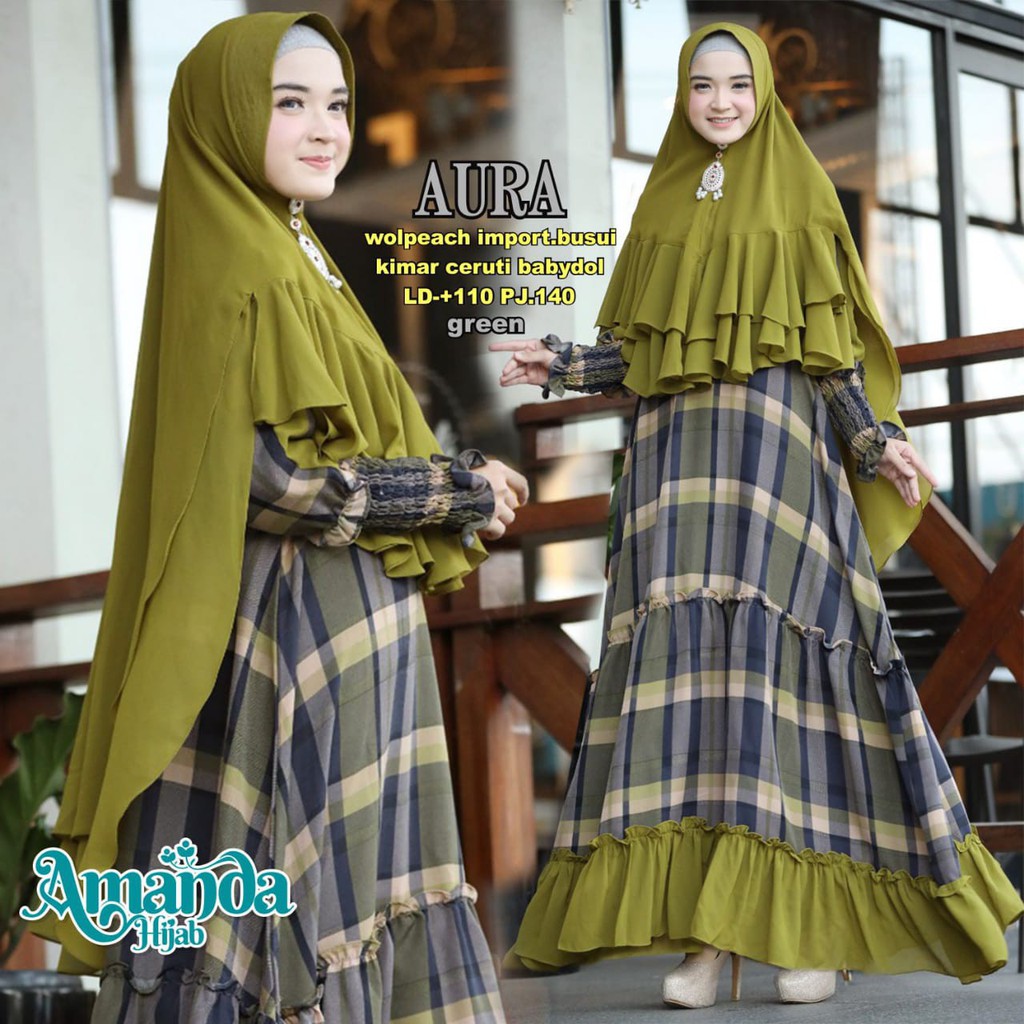 Setelan Gamis dan Jilbab Syari AURA