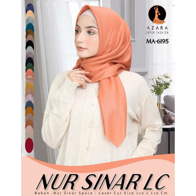 AZARA HIJAB SEGIEMPAT NUR SINAR LC JILBAB GLAMOUR GLITTER POLOS LASER CUT