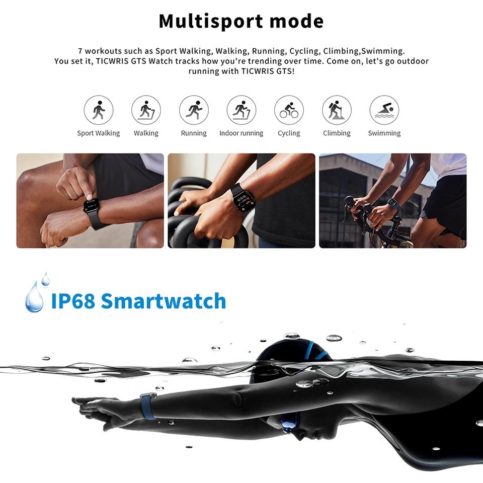 TICWRIS GTS Real-time Body Temperature Watch Heart Rate Monitor 7 Sports Modes Sports