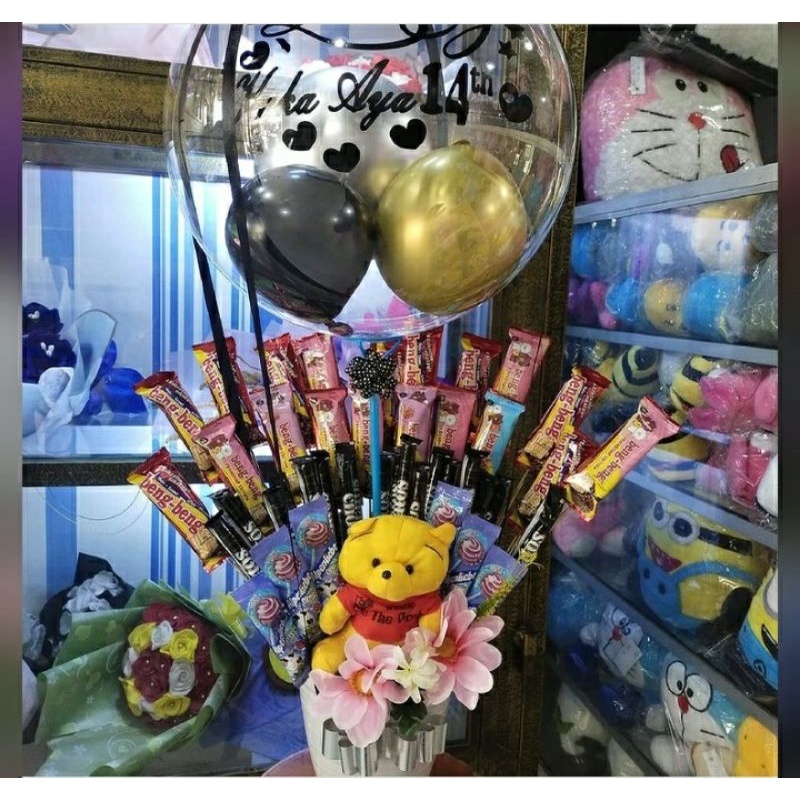 

buquet Snack balon+boneka/buket snackbalon ultah/buket Snack balon wisuda/buket Snackbalonpernikahan