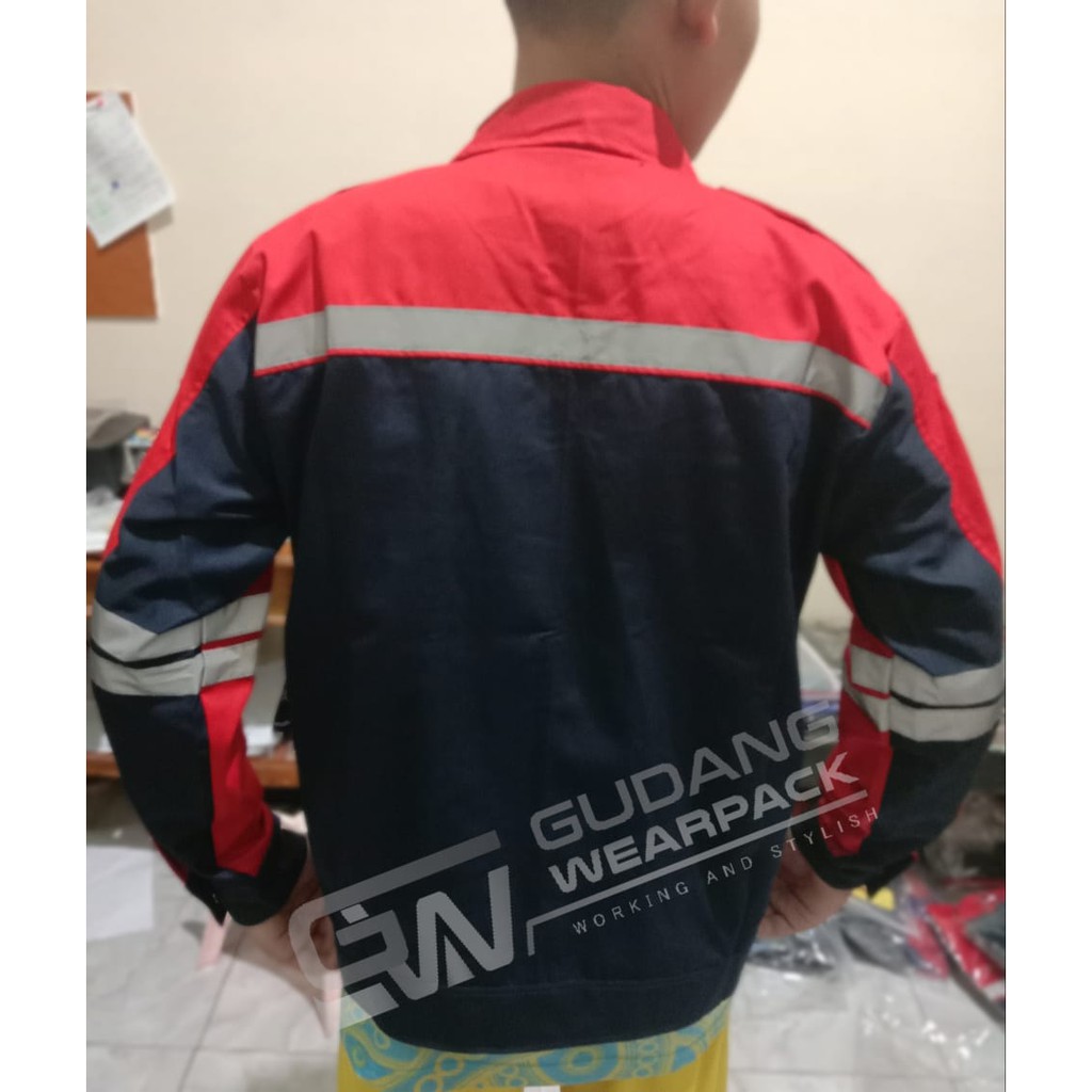 Gudang Wearpack - Baju Kerja Seragam Proyek SemiJaket Warna Dongker Merah
