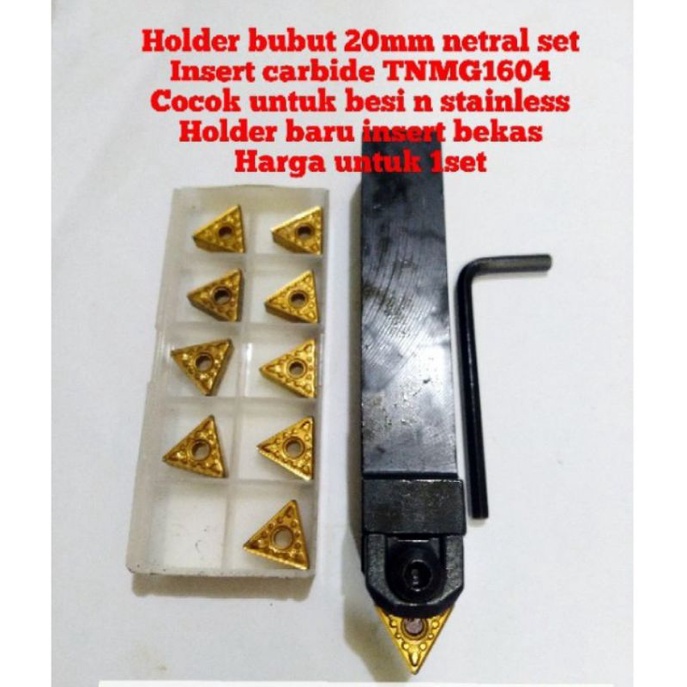 HOLDER BUBUT BESI.PAHAT BUBUT NETRAL HOLDER WNENN2020K16 SET INSERT TNMG16 CARBIDE GROOVING BUBUT PO