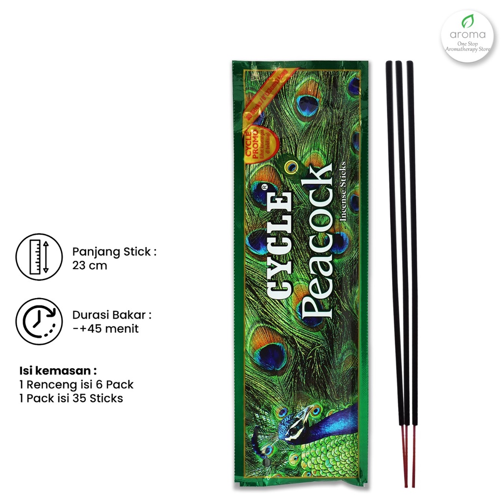 Dupa India (Aromaterapi) Pouch Plastic - Cycle Peacock 35 sticks