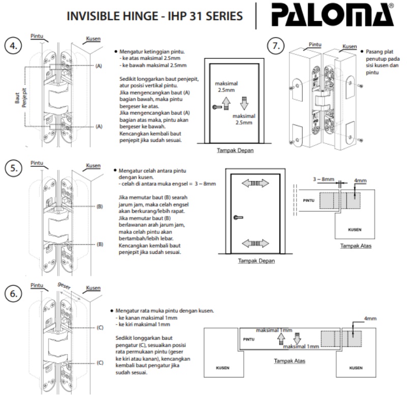 PALOMA IHP 313 INVISIBLE HINGE PALOMA ENGSEL TANAM P100 SATIN GOLD PVD