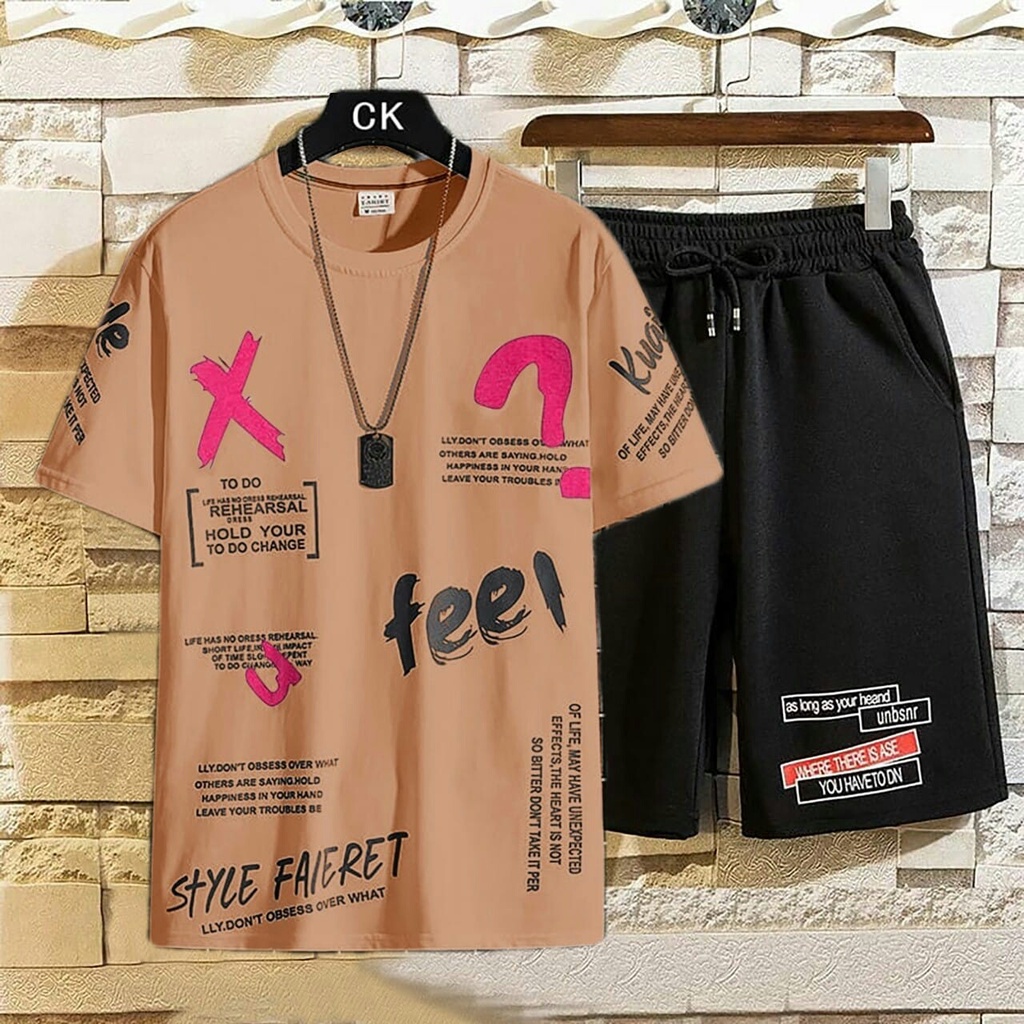 BISA COD// pakaian pria terbaru size L,XL baju&amp;celana 1 stel fashion pria keren stelan pria terlaris stelan fee - panteloni