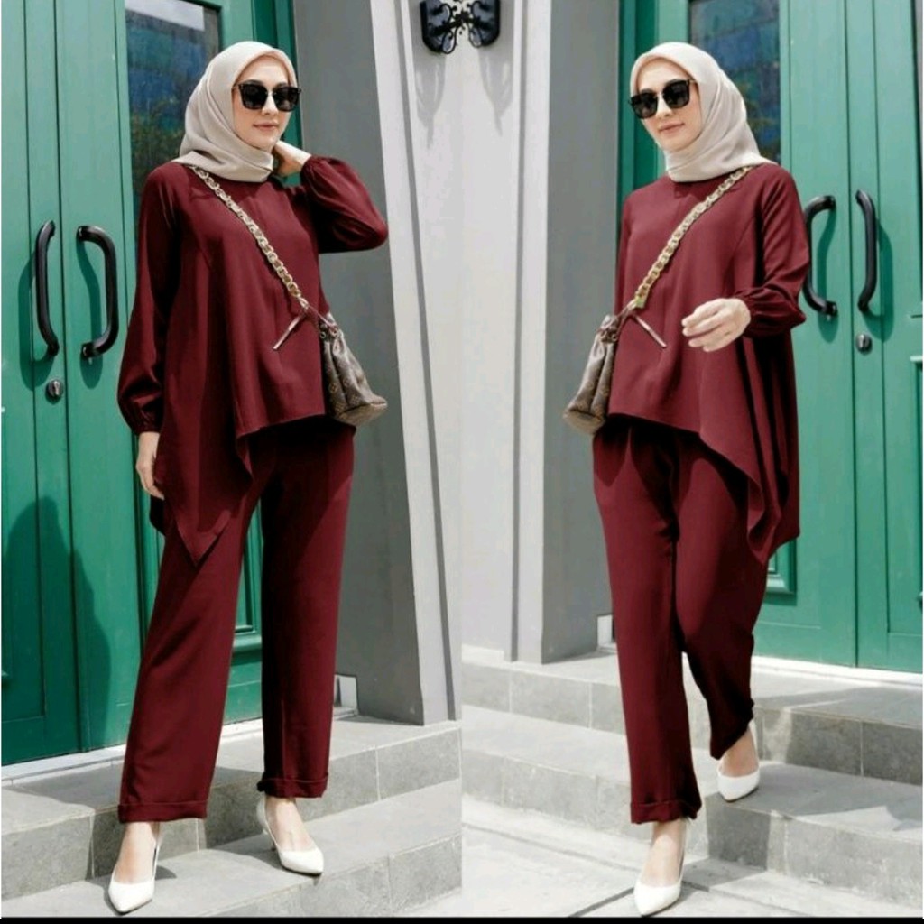 FWG - STELAN ANGGI / SET HIJAB OOTD / SETELAN MUSLIM WANITA / SET OOTD / SET WANITA GAMIS