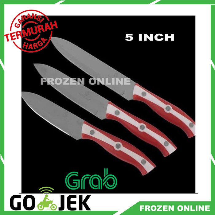 Pisau Dapur Stainless Tajam Merah Putih Komodo 5 inch Gagang Plastik