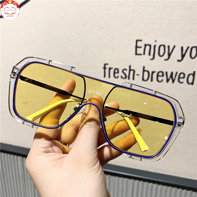 Letter Eyewear Feng Sunglasses Personality Rectangular Anti-light Blue One Piece Ins Face Fresh Frame Big Sunglasses Water