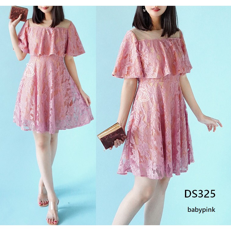 DS325 - DRESS PESTA LACE BRUKAT GLITTER FLARE WANITA