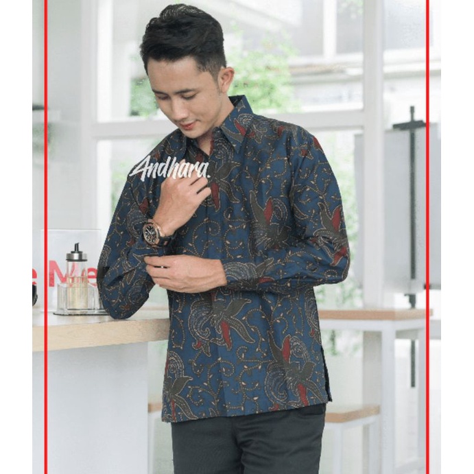 Baju Batik Pria Lengan Panjang Kasual Modern Slimfit Premium CabeBiru