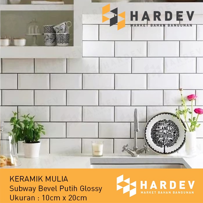 KERAMIK SUBWAY BATA BEVEL MULIA SIGNATURE METRO WHITE 10x20 GLOSSY KW1