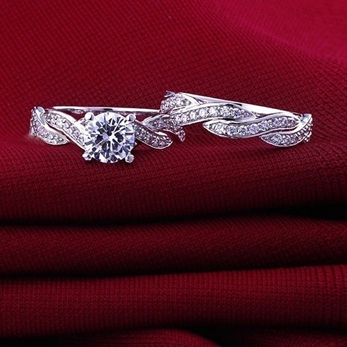 SEUSUK  2Pcs Cincin Kawin / Tunangan Romantis Elegan untuk Wanita