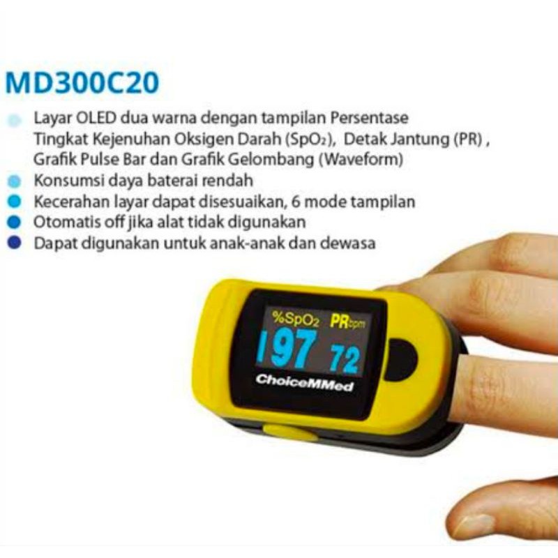 Pulse Oximeter Choicemmed MD300C20 / Alat Ukur Kadar Oksigen Original Choicemed