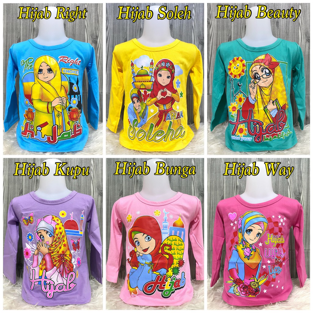 Kaos Anak Perempuan Lengan Panjang / Atasan Anak Cewek Lengan Panjang 1-10 tahun sablon Hijab