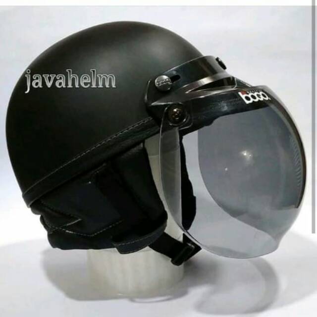 Helm Retro Chip Chips hitam doff matte bukan kulit plus kaca bogo original
