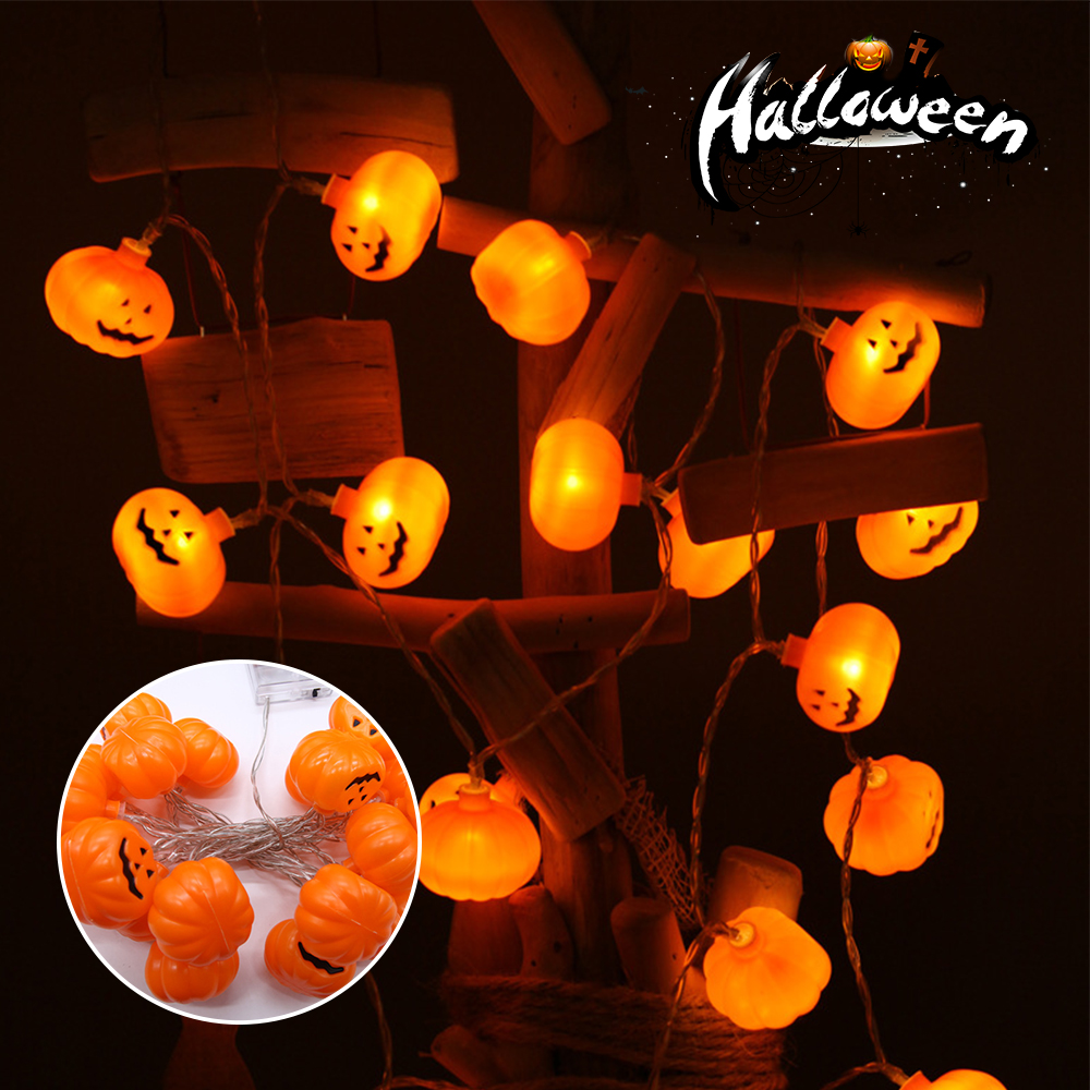 Lampu String LED Bentuk Labu Halloween Tenaga Baterai Untuk Dekorasi Pesta