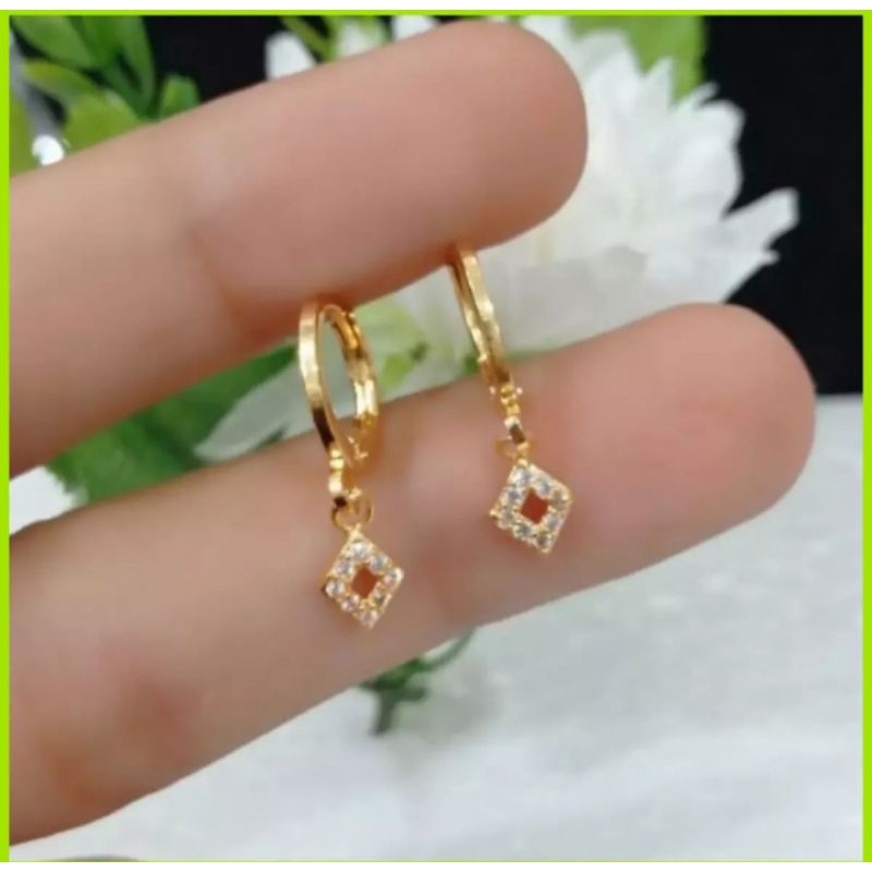 anting jepit kotak rosegold fashion wanita titanium original anti luntur