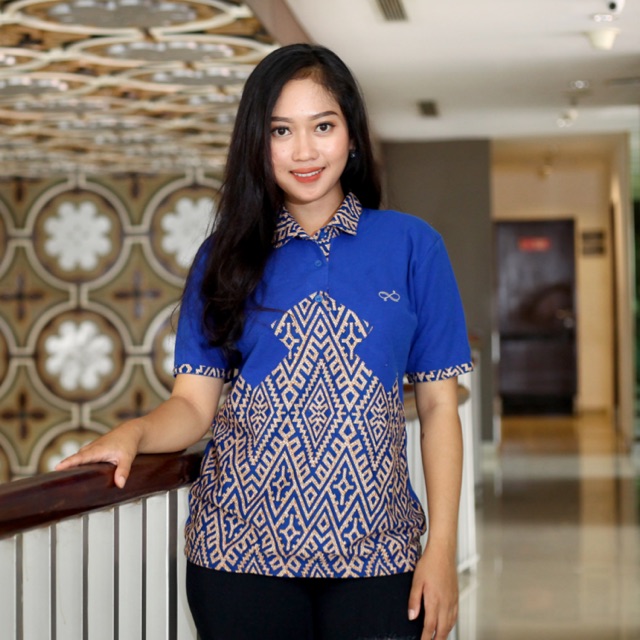 Loyal Kaos Polo Batik Biru Modern Wanita M L XL XXL