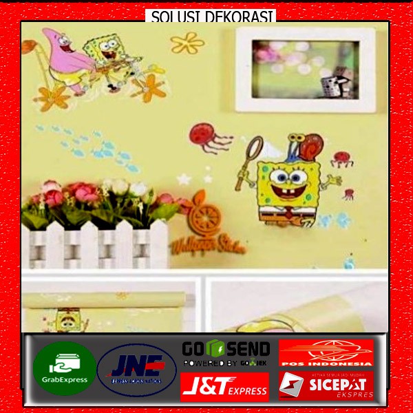 SOLUSIDEKORASI-PROMO WALLPAPER STIKER DINDING MURAH MOTIF SPONGEBOP-ANTI AIR- SIZE 45 CM X 10M