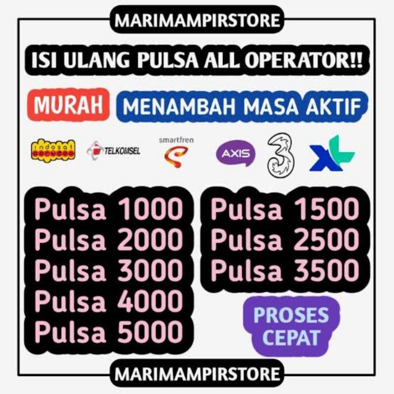 pulsa all operator Telkomsel Tri indosat 1k 2k 3k 4k 5k