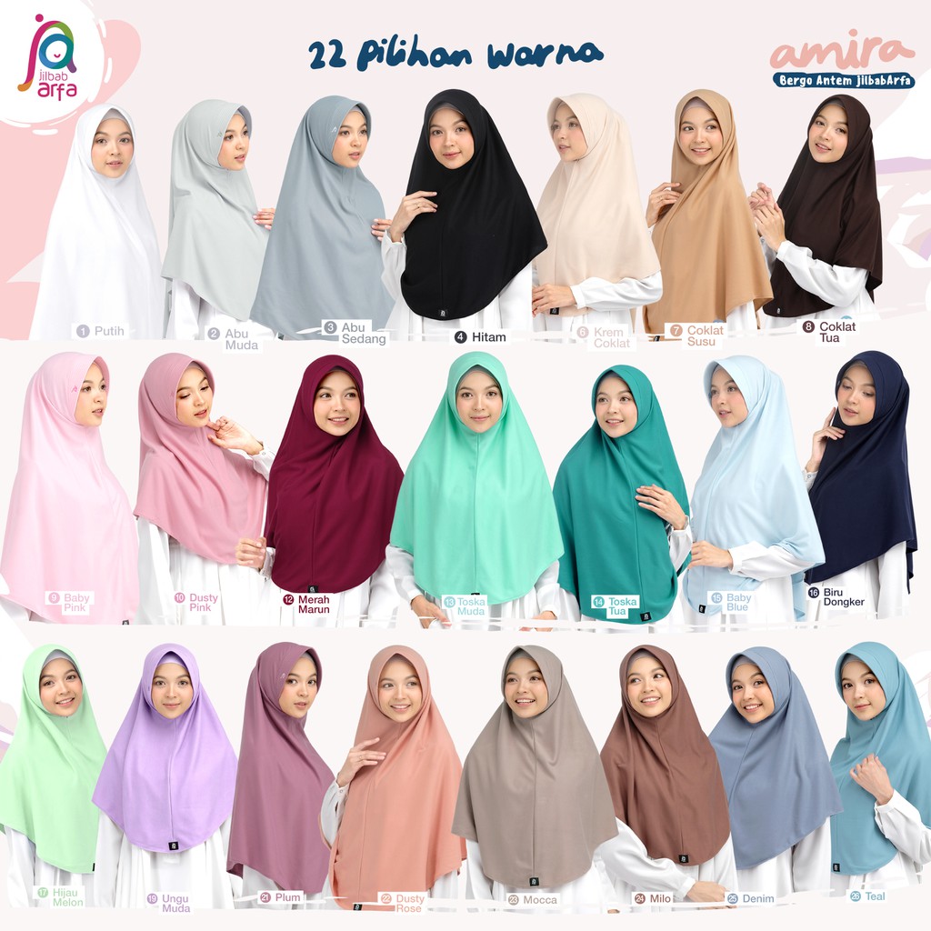 Jilbab Arfa AMIRA SIZE M L XL DAN JUMBO - Bergo Kaos Pet Antem - Hijab Instan bergo